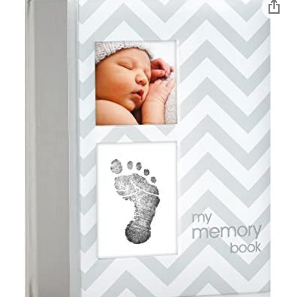 First 5 Years Chevron Baby Book, Ink Pad for Baby’s Handprint or Footprint, Gray